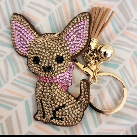Rhinestone Chihuahua Tassel Bag Charm & Keychain - Picture 5 of 6